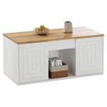Height-Adjustable Coffee Table with Hydraulic Lift and Divided Shelves, Minimalist Center Table with Rounded Corners, 95L x 46W x 45H cm, White