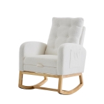ModernLuxe Rocking Chair with Boucle Fabric Upholstery, Nursing Armchair with Side Pocket, 66.5L x 121.5W x 102H cm, White