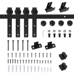 HOMCOM schuifdeursysteem looprail schuifdeurbeslag voor dubbele houten deuren accessoires koolstofstaal zwart 183 x 0,6 x 18 cm