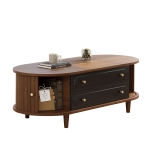 Living Room Coffee Table with 2 Drawers and Roll-Up Door, Minimalist Center Table with 4 Support Legs, 100L x 50W x 36H cm, Walnut