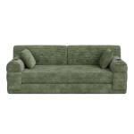 3-Seater Sleeper Sofa with Corduroy High-Back and High-Density Foam, Space-Saving Sofa Bed with 4 Side Pockets, 208L x 80W x 81H cm, Green