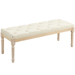 HOMCOM Banqueta Capitoné 115 cm para Pie de Cama Acolchada en Efecto Lino con Madera de Hevea Crema