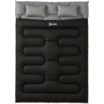 Outsunny Double Sleeping Bag with 2 Pillows, 220 x 160 cm Extra-Large Sleeping Bag for Adults, Black
