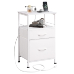 Nachttisch mit Ladefunktion, großer Stauraum, passend für Schlafzimmer, Wohnzimmer und Büro, 39.8x29.8x64.2 cm, Weiß