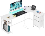 L-förmiger Eckschreibtisch, app‑steuerbare LED und integrierte Stromstation, 167.5x50x87.5 cm, Weiß