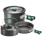 Outsunny Camping Cookware Set for 2-3 People, Ultralight Aluminium Camping Cooking Kit with Anti-Scald Handles, Grey