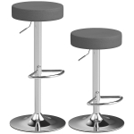 HOMCOM Bar Stools Set of 2, Modern PU Leather Swivel Barstools, Height Adjustable Breakfast Bar Chairs with Footrest, Grey