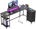 L-förmiger Eckschreibtisch, app‑steuerbare LED und integrierte Stromstation, 167.5x50x87.5 cm, Schwarz
