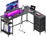 L-förmiger Gaming-Eckschreibtisch, stabiler Metallrahmen mit Holzplatte, 142x118x74.7 cm, Schwarz