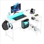 L-förmiger Eckschreibtisch mit RGB-LED, offene Ablagefächer, ergonomischer Monitoraufsatz, 122x80x87.5 cm, Weiß