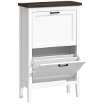 HOMCOM Shoe Cabinet with 2 Flip Drawers, Farmhouse Narrow Shoe Storage Cabinet with Adjustable Shelves, White