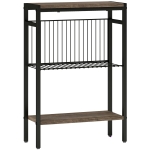 HOMCOM Mesa Auxiliar Estrecha de 3 Niveles con Estantes Abiertos y Estructura de Acero para Salón Dormitorio 43x18x62,5cm Roble