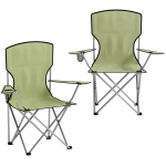 Outsunny Camping Chair Set of 2 Portable Folding Outdoor Camp Chair with Cup Holders and Carry Bag Green