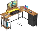 L-förmiger Gaming-Eckschreibtisch, stabiles Metallgestell & Holzplatte, einfache Montage, 150x50x87.5 cm, Braun