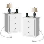 Nachttisch mit 3 Schubladen, integrierte Ladestation, modernes rustikales Design, 46.5x39.6x58.7 cm, Weiß