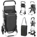 HOMCOM Chariot de courses, sac Oxford 40 L, design 3 roues, cadre en aluminium, siège, Gris foncé