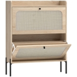 HOMCOM Shoe Cabinet with 2 Flip Drawers, Boho Narrow Shoe Storage Cabinet, Oak
