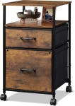 Mobiler Rollcontainer, zwei stoffbezogene Schubladen, platzsparendes Industrie-Design, 39x40x67.5 cm, Braun