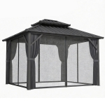 Outsunny Gazebo 3 x 3,6 m à Toit Rigide avec Toit Double en Acier Galvanisé, Structure en Aluminium, Gris Foncé