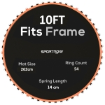 SPORTNOW Trampoline Replacement Mat with Spring Pull Tool, 54 V-Hooks, for 10ft Trampoline using 14cm Springs, Orange