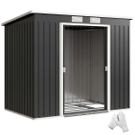 Outsunny Depozit pentru Unelte de Grădină din Metal cu Kit Fundație, Uși Duble, Ventilație și Acoperiș Înclinat, Gri