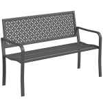 Outsunny Banc d'extérieur en métal, 2 places, avec dossier géométrique antirouille et accoudoirs, gris foncé