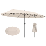 Outsunny Parasol de Jardin Exterieur 4,6 x 2,7 m, Grand Parasol Double Rectangulaire avec Manivelle, Polyester 180 g/m², Crème