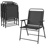 Outsunny Lot de 4 chaises de jardin pliantes avec accoudoirs, chaises d'extérieur avec assise large en textilène, noir