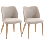 HOMCOM Set di 2 Sedie da Pranzo in Tessuto Effetto Lino e Legno di Caucciù, Seduta Imbottita, Schienale Curvo, Crema