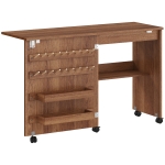HOMCOM Folding Sewing Table, Rolling Craft Table with Storage compartments, Shelf and Lockable Casters for Small Spaces, Brown
