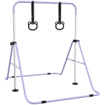 HOMCOM Adjustable Height, Foldable Kids Gymnastics Bar w/ Non-slip Rubber Floor Rings, for 3+ Years, Purple