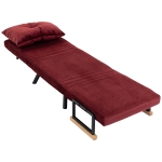 HOMCOM Sillón Cama Acolchado 3 en 1 con Respaldo Reclinable en 5 Posiciones y Cojín, 63x73x81 cm, Rojo Vino