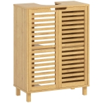 HOMCOM Under Sink Bathroom Cabinet, Freestanding Bamboo Under Sink Cabinet with Louvered Doors and Adjustable Shelf, Natural
