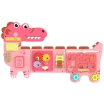 AIYAPLAY Busy Board Panels, Wall Mounted Montessori Inspired Busy Board, Toddler Learning Centre Dinosaur Theme, Pink