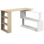 HOMCOM Corner Computer Desk, L Shaped Desk with 360° Rotating Bookshelf, 120L x 110W x 74.5H cm, Natural and White