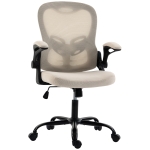 HOMCOM Cadeira de Escritório Ergonômica, Poltrona em Malha, Braços Rebatíveis, Altura Ajustável, Função de Inclinação, Bege