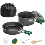 Outsunny Camping Kookset 8-delige Outdoor Servies Set met Anti-verbrandingsgrepen, snel verwarmende pan, koekenpan Grijs