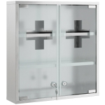 HOMCOM Medicijnkast, Afsluitbare medicijnkast met 2 sleutels, Glazen deur en 6 planken, 48 x 46 x 12 cm, Zilver
