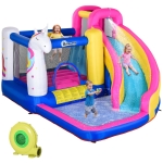 Outsunny Castillo Inflable Infantil en Forma de Unicornio con Tobogán Piscina Cama de Salto Inflador 360x305x210 cm Multicolor