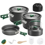 Outsunny Camping kookset 5-delig outdoor serviesset met anti-verbrandingsgrepen pan koekenpan voor 4-5 personen grijs