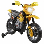 HOMCOM Moto électrique enfants, moto cross pour enfants avec batterie 6 V, phares, musiques et roues d'entraînement, 3 à 6 ans, charge 25KG, jaune et noir
