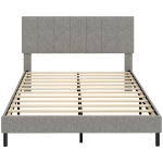 HOMCOM Bettgestell 140 x 190 cm mit Lattenrost und verstellbarem Kopfteil, Gepolstertes Doppelbett mit Leinenbezug, Stauraum unter dem Bett, Grau
