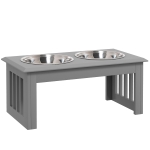 PawHut Honden Voederstation met 2 Roestvrijstalen Bakken, Antislip, 58,4x30,5x25,4cm, Grijs