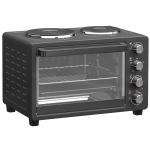 HOMCOM 28L Toaster Oven with Double Hotplate, 1600W Countertop MIni Oven with 60 Minute Timer & 230°C Temp Control, Baking Tray & Wire Rack, Black