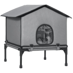 PawHut Opvouwbaar kattenhuis met kussen, verhoogd en waterafstotend, 62 x 58,5 x 60 cm, grijs