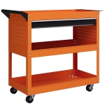 DURHAND Carrello Porta Attrezzi con Manico Laterale, Cassetto e 3 Ripiani in Acciaio, 82x35x76 cm, Arancione