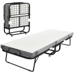 HOMCOM Logeerbed, Klapbed, Reisbed met Wielen, Matras, Staal, Wit+Zwart