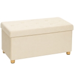 HOMCOM Velvet Upholstered Foldable Ottoman Footrest, Storage Ottoman Bench with Wood Legs for Living Room, Cream White