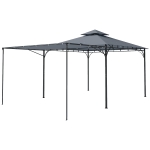 Outsunny Pavillon 3,2x3,2 m Stabil Winterfest Gartenpavillon mit ausziehbaren Dachüberstand, Doppeldach Dunkelgrau
