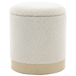 HOMCOM 38 cm ronde hocker met sherpa-bekleding, opbergruimte en houtlook metalen voet, Crèmewit